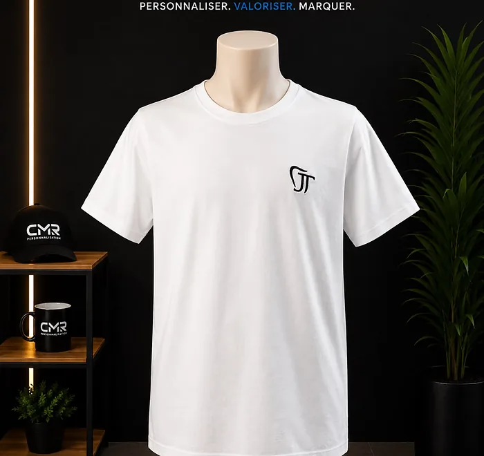 T-shirt blanc brodé d'un monogramme pour clubs et associations