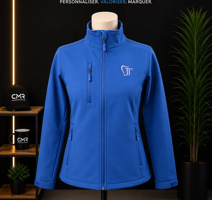 Veste softshell bleue personnalisée, tenue professionnelle
