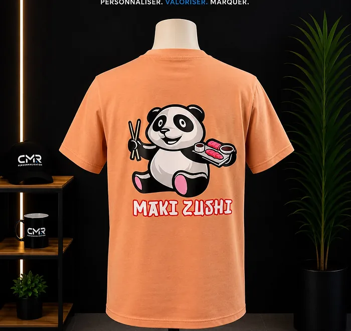 T-shirt orange imprimé d'une mascotte pour l'événementiel